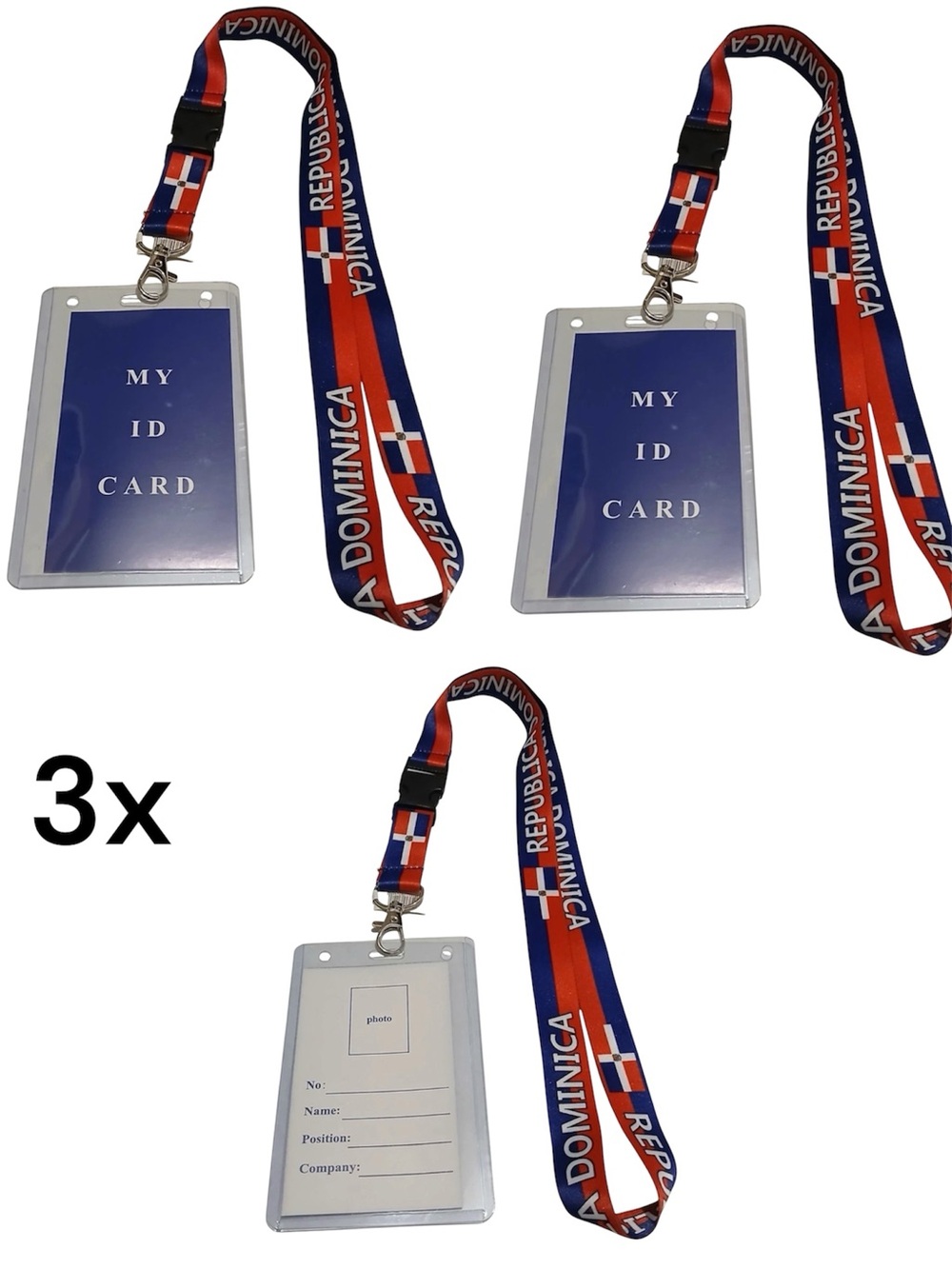 Republica Dominicana ID Badge Lanyard Trio - Blue & Red